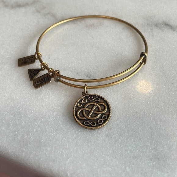 Celtic Knot Adjustable Gold Bangle Bracelet - Picture 2 of 4